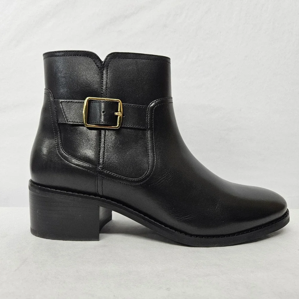 Cole Haan Thayer‎ Buckle Ankle Boots W31762 Black Leather Women's Size 9.5